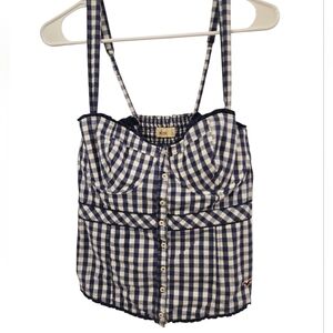 HOLLISTER GINGHAM CORSET TOP. BLUE AND WHITE. SIZE LARGE.